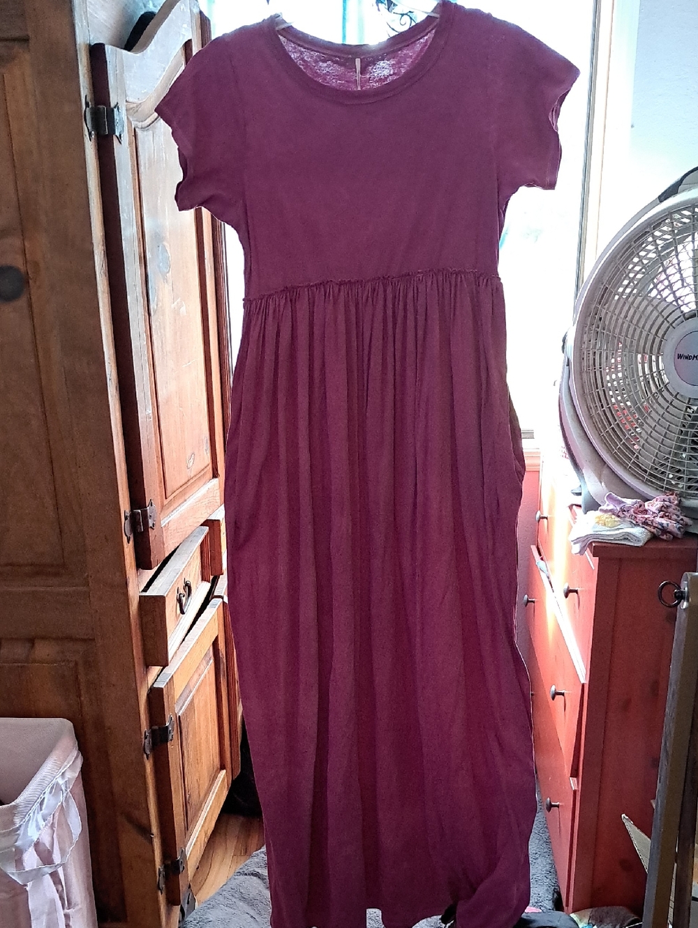 Free People Burgundy Short-Sleeve Maxi Dress